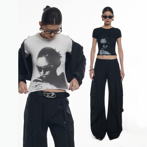 ourhour千禧辣妹短款印花T恤女