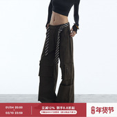 立体多口袋 旷野棕色中腰宽松工装 休闲裤 ourhour 女冬设计感长裤