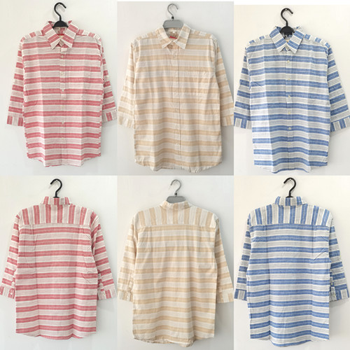 外贸日系男士棉麻条纹衬衣 出口日本 服装领域深耕30年