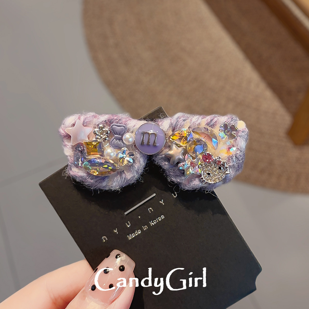 洋气紫色毛线眼镜发夹女新款时尚创意侧边刘海夹子个性碎发鸭嘴夹