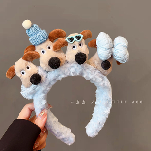 Little毛绒掌门狗发箍女可爱卡通头饰甜美百搭拍照打卡搞怪头箍