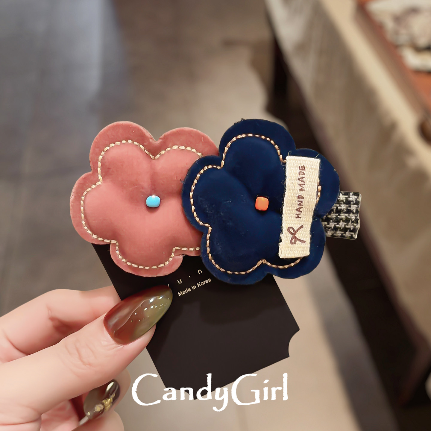 韩国手工绒布花朵发夹女秋冬新款高级感侧边刘海夹创意碎发鸭嘴夹