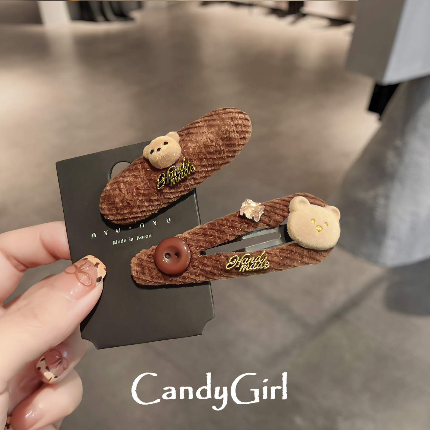 韩国可爱小熊毛绒发夹女秋冬