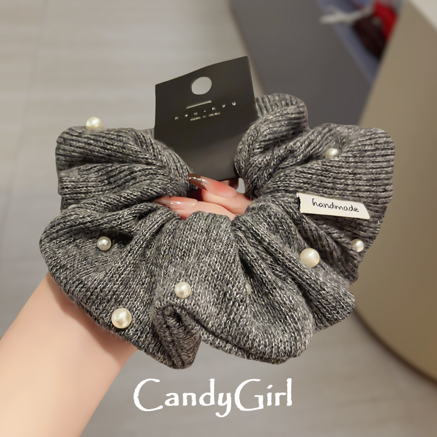 韩版手工钉珠毛线肥肠圈温柔高级感针织头绳丸子头弹力皮筋发绳女