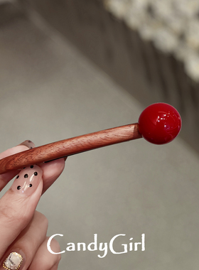 红色珠珠木制发夹女新款高级感国风发卡后脑勺半扎发弹簧夹子顶夹