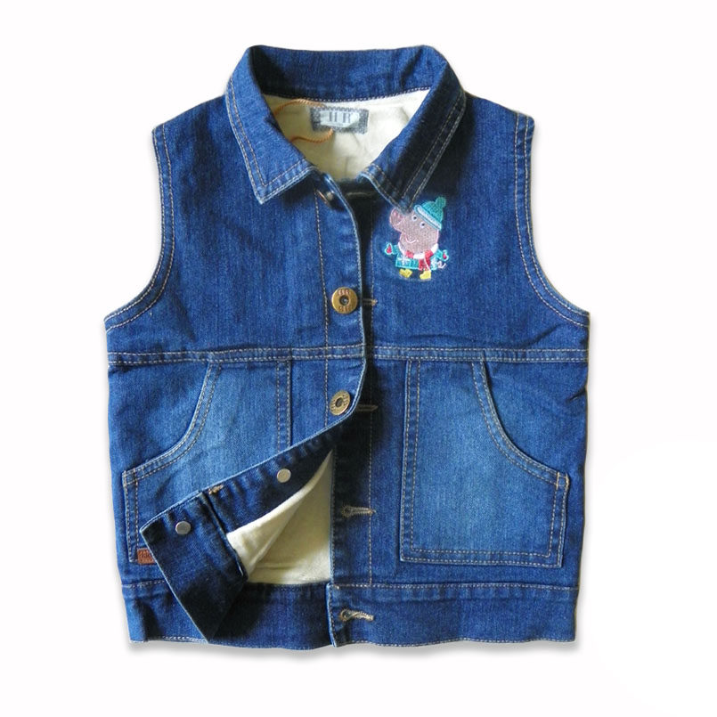 儿童秋冬新款童装马甲男童加绒牛仔马甲男孩小猪佩奇图案背心383
