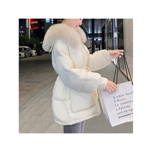 真狐狸毛领名媛羽绒服女冬季2024新款加厚收腰短款小个子黑色外套