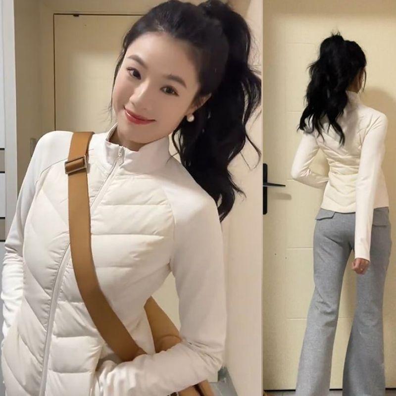 白色排骨修身轻薄款羽绒服内胆女款冬季内搭上衣收腰运动瑜伽外套