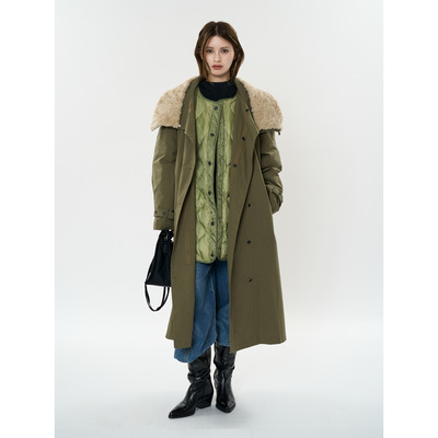 卢浮冬季新款日系休闲可拆卸长款风衣羽绒服两件套舒适保暖外套女