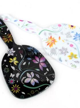 韩国进口正品仿贝壳花手柄镜手持镜子迷你便携化妆镜复古传统印花