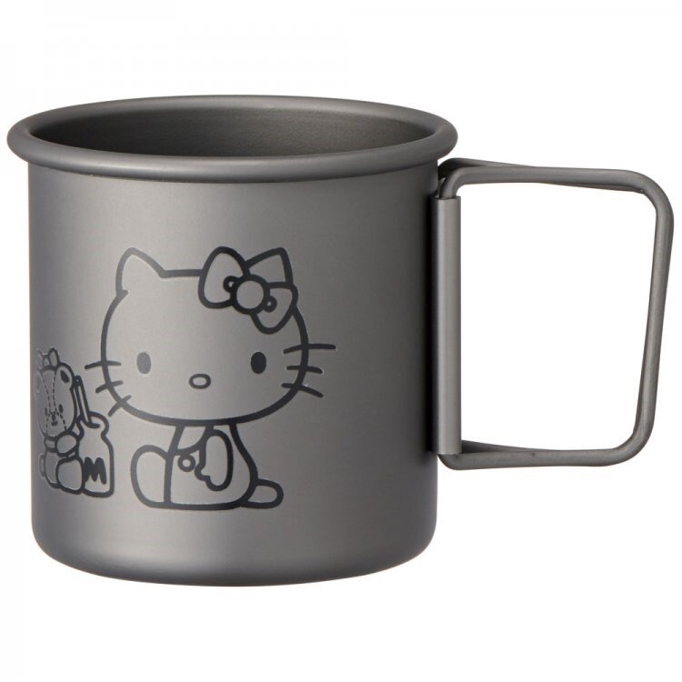 现货日本进口户外折叠手柄马克杯露营烧烤铝制卡通喝水杯凯蒂猫