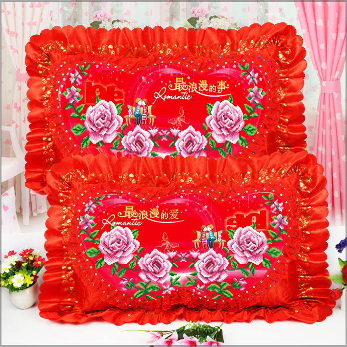 2026印花十字绣抱枕自己绣单人枕套一对情侣喜庆卧室刺绣创意枕头