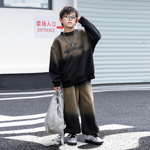 男童秋冬加绒加厚卫衣套装2025新款中大童一体绒男孩运动装两件套