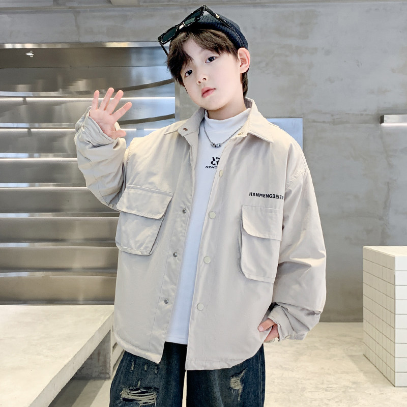 男童夹棉假两件冲锋衣秋冬款2024新款儿童中大童加厚冬装夹克外套