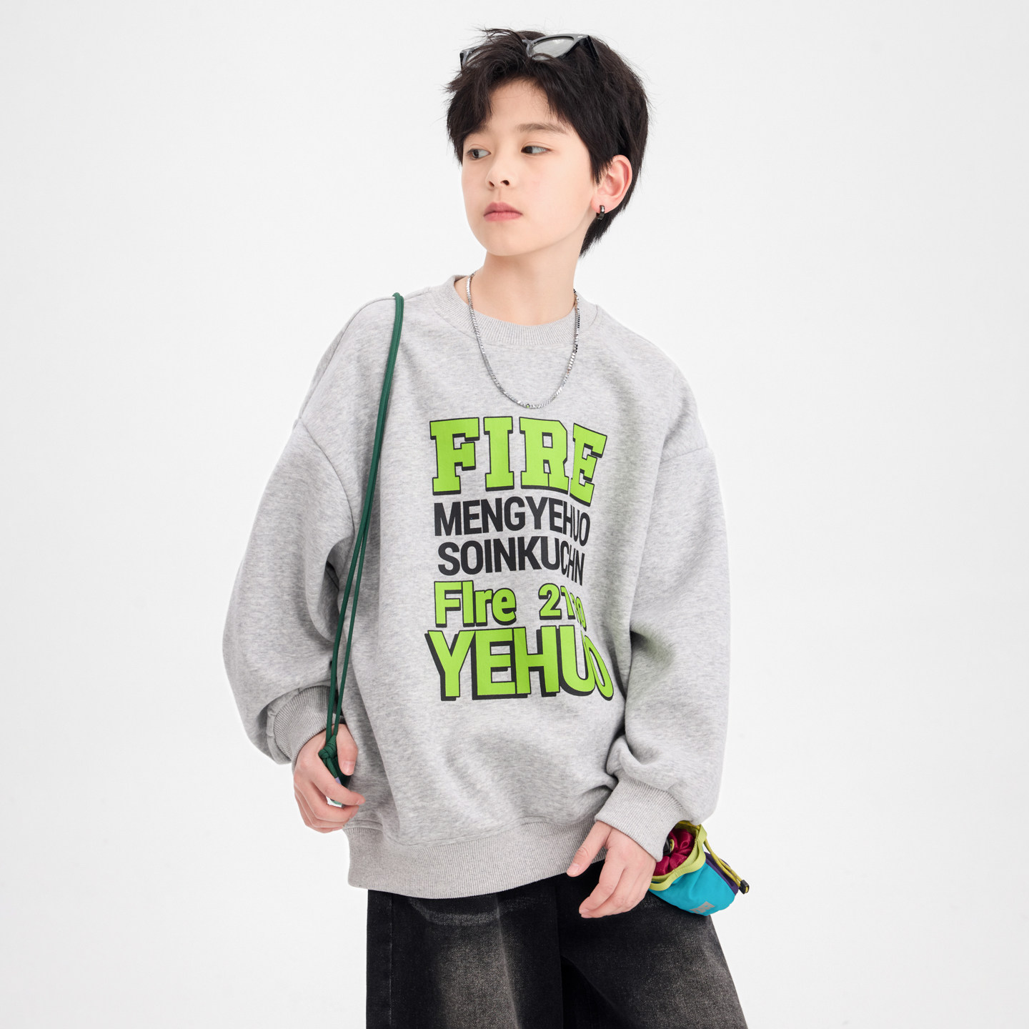 男童韩版圆领卫衣春秋2026新款潮中大童春季长袖上衣儿童男孩春装