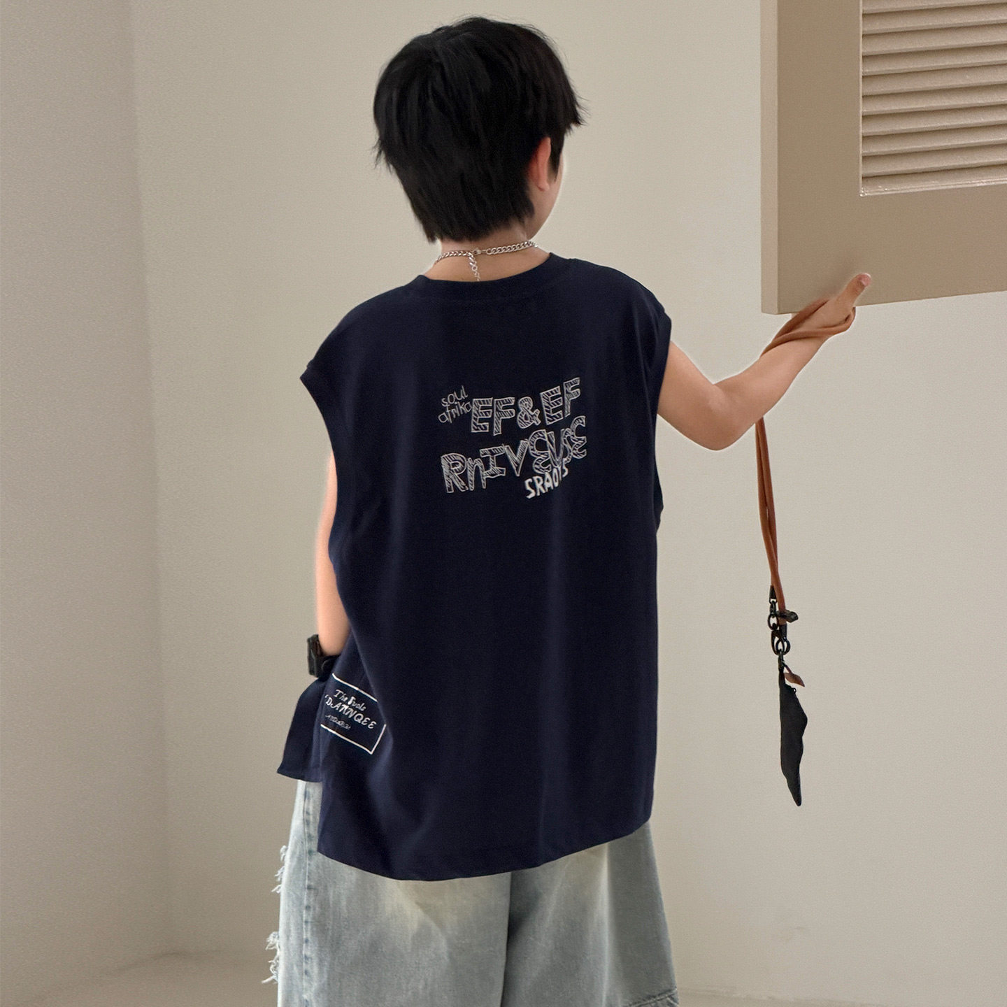 圆领休闲无袖字母印花背心宽松潮