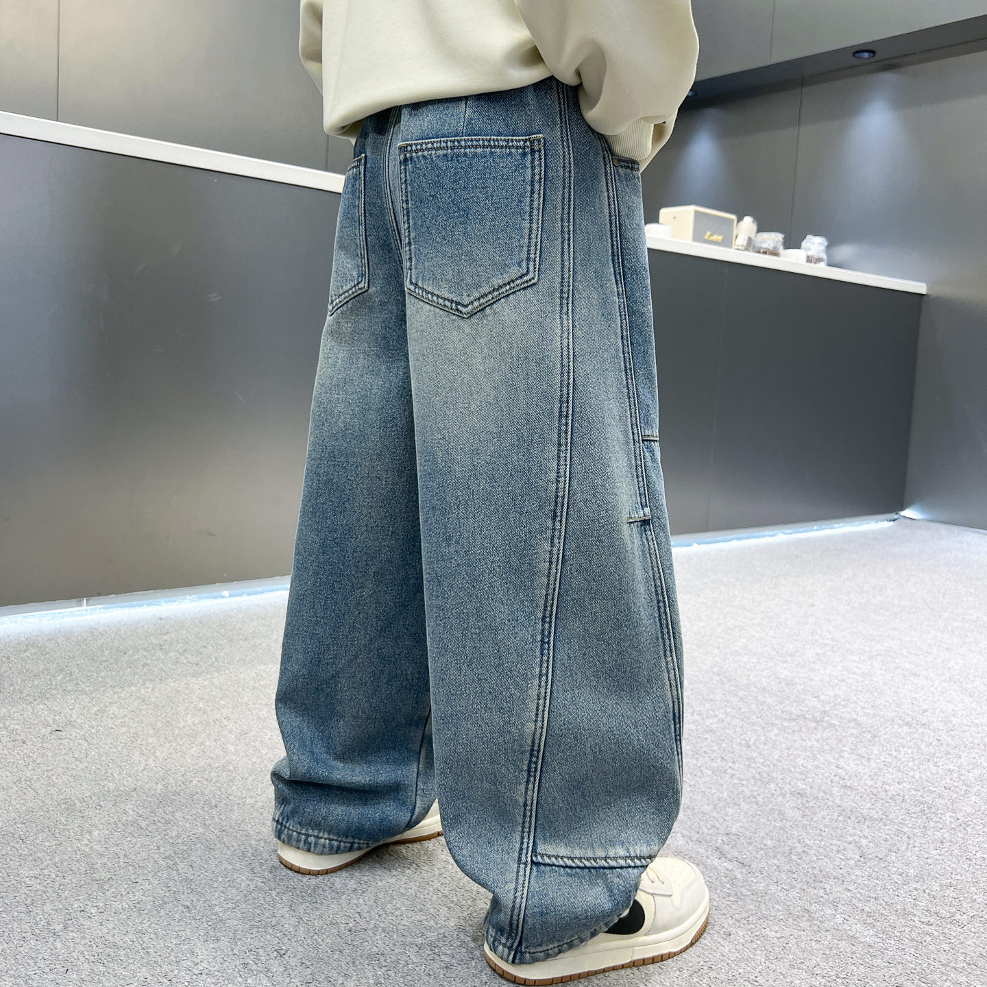 长裤牛仔布牛仔裤一体绒加厚裤子