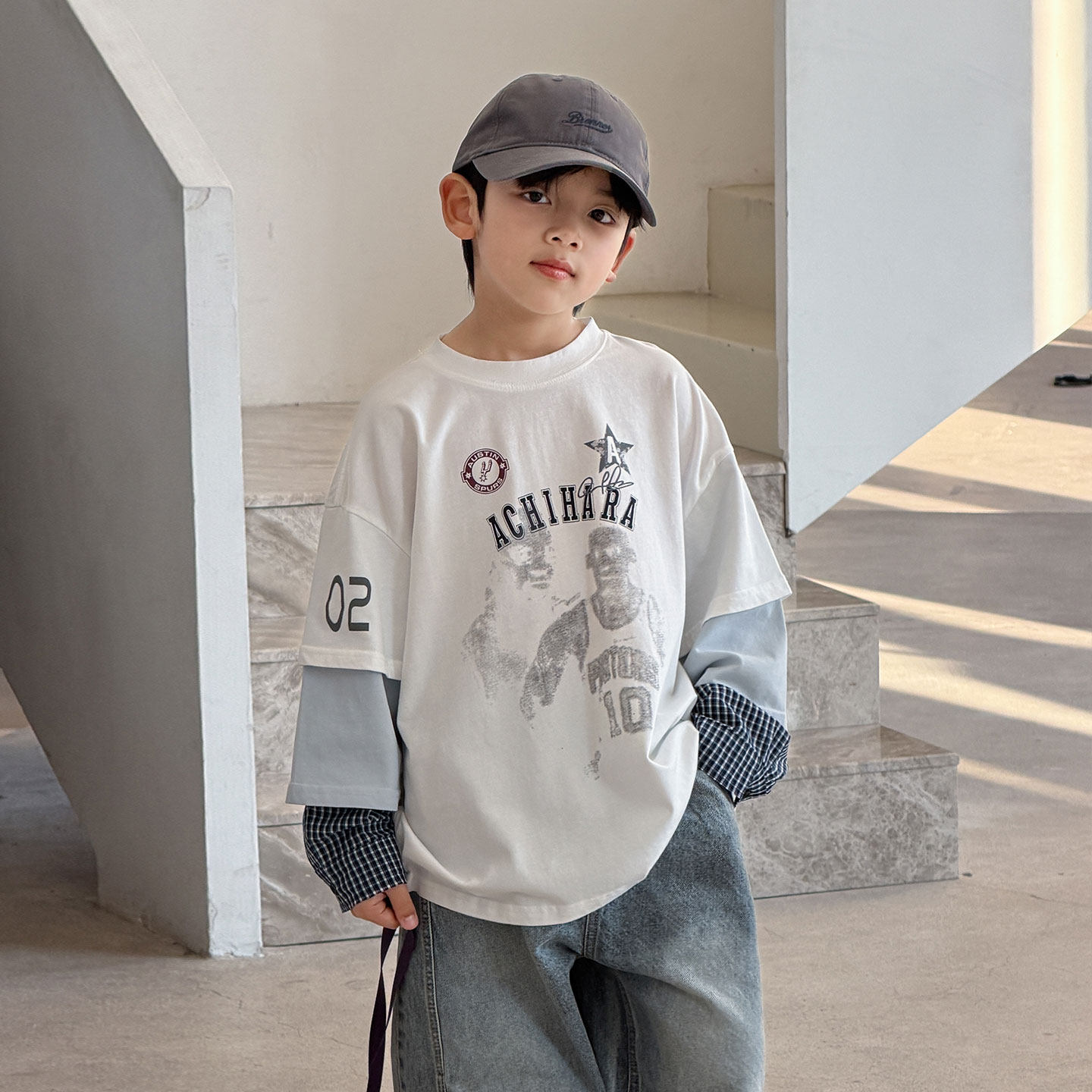 男童假三件T恤春秋款2026新款痞帅中大童春装儿童卫衣男孩打底潮