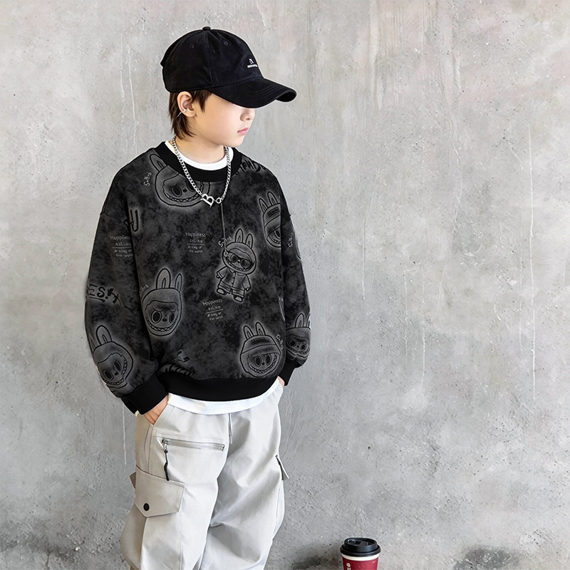 男童圆领卫衣春款2026新款中大童春季儿童卡通上衣男孩春秋打底衫