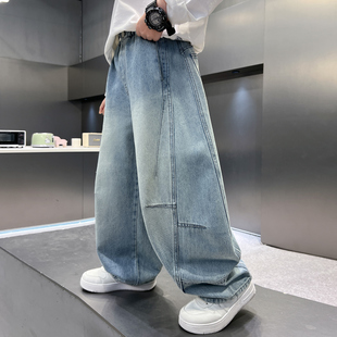 男童弯刀牛仔裤春秋款2026新款潮中大童春装宽松裤子儿童男孩长裤