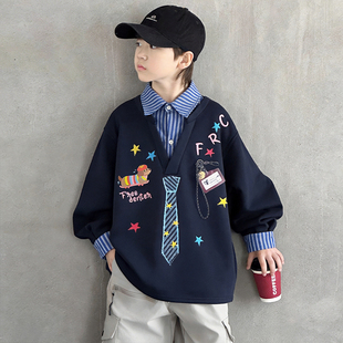 男童假两件卫衣春款2026新款痞帅中大童春装内搭儿童春秋季打底衫