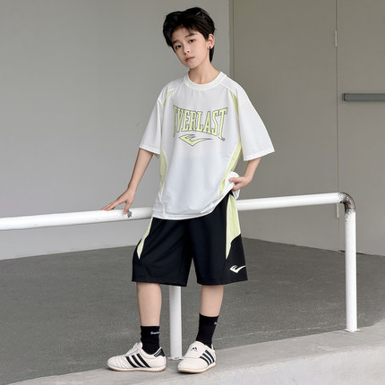 男童夏季速干运动短袖套装2026新款痞帅中大童凉感T恤两件套夏装