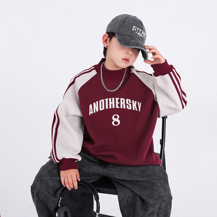 男童半高领加绒卫衣秋冬2025新款中大童深秋上衣儿童冬季打底衫潮