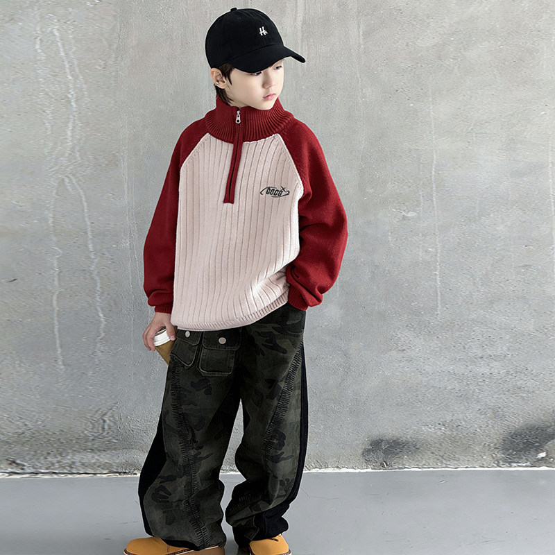 男童半拉链毛衣秋冬季2025新款痞帅儿童冬款线衫中大童男孩打底潮