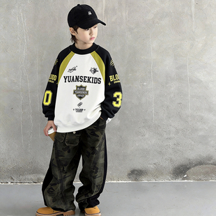 男童春款字母卫衣2026新款酷帅中大童春装内搭宽松儿童打底衫百搭