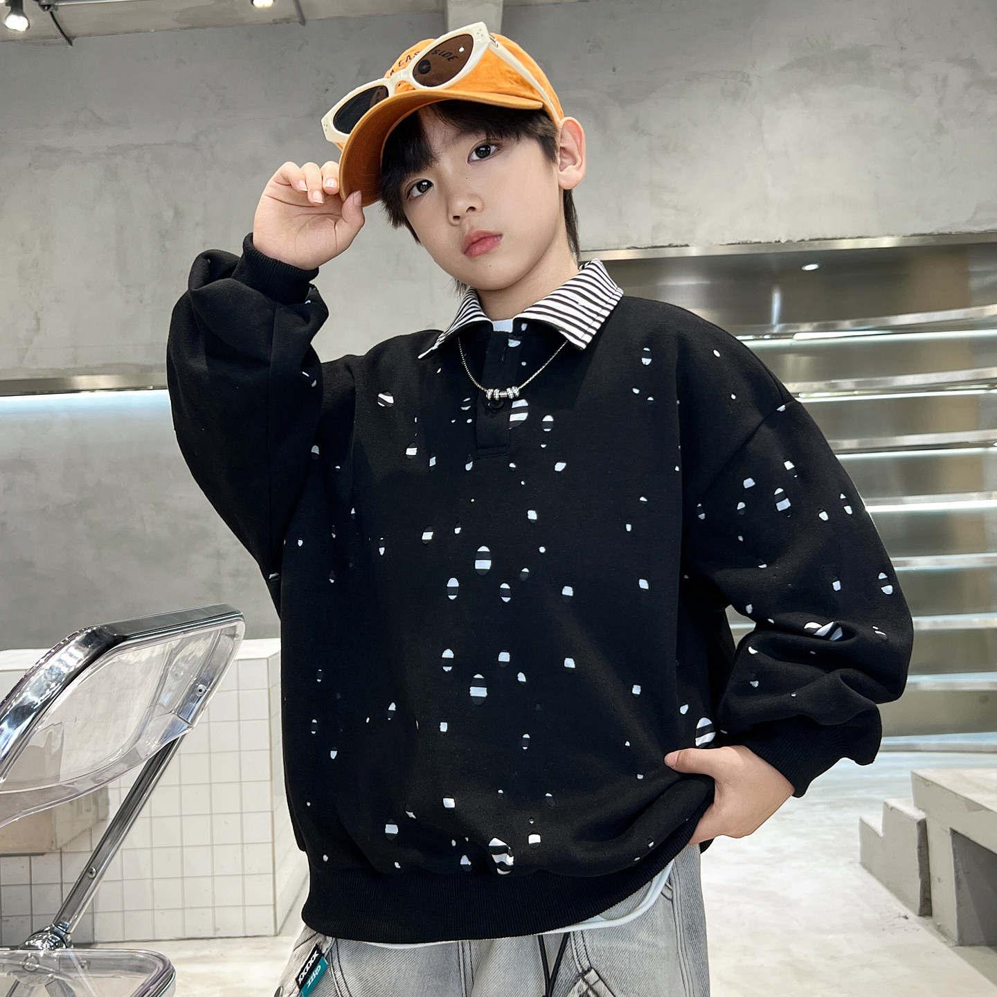 男童假两件卫衣春秋季2026新款痞帅额儿童春款打底衫中大童上衣潮