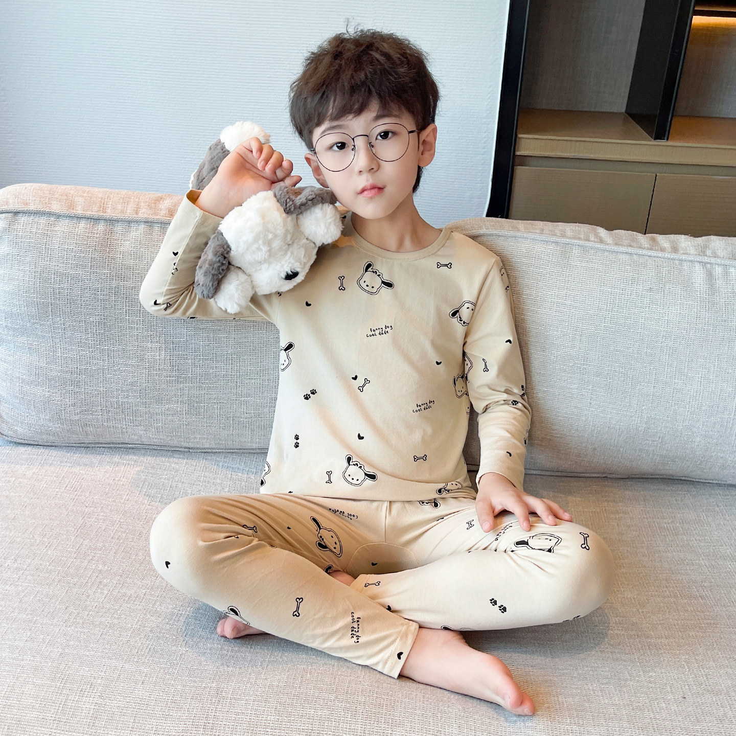 棉质简约棉布秋冬季卡通家居服潮