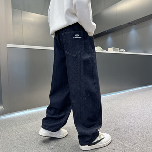 男童加绒直筒牛仔裤秋冬季2025新款中大童冬款儿童一体绒休闲裤潮