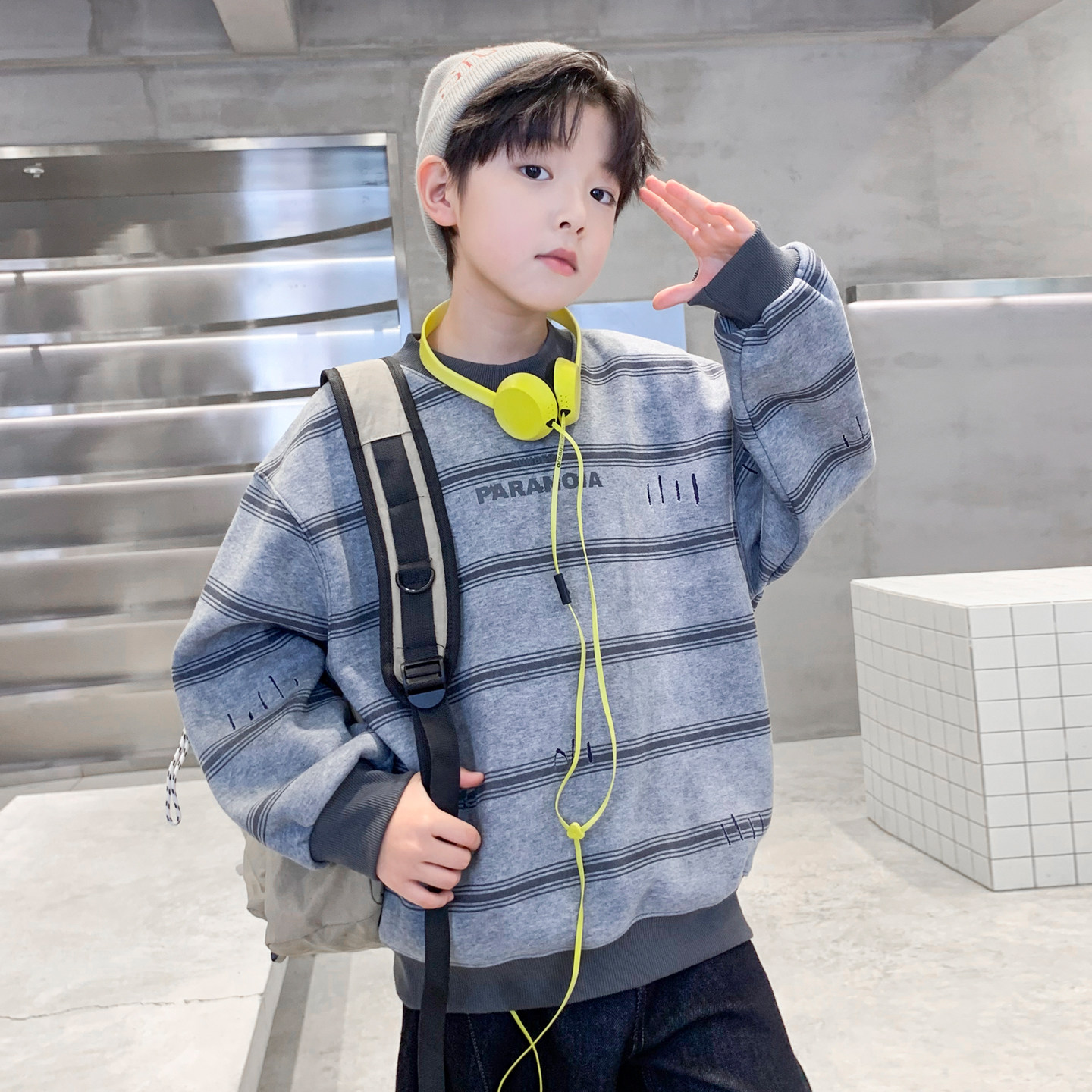 儿童装男童秋冬一体绒卫衣2025新款洋气中大童冬款加绒男孩打底衫