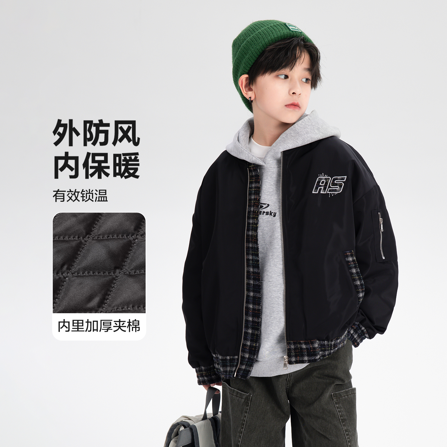 男童夹棉秋冬加厚棒球服二棉外套