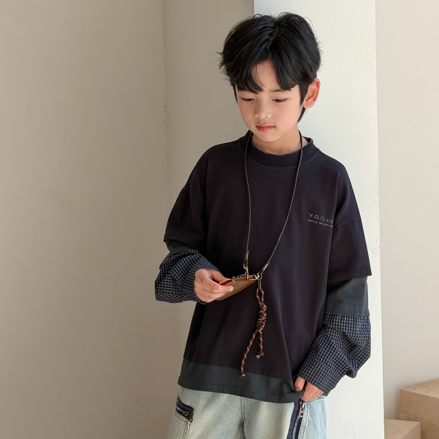 男童假两件卫衣春款2026新款酷帅中大童春装内搭儿童春秋款打底衫