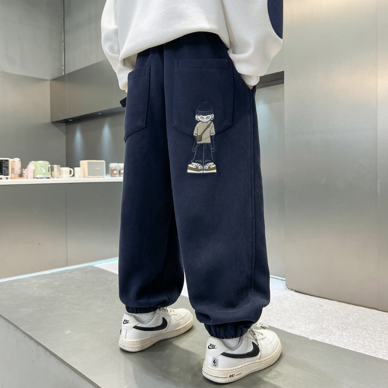 男童加绒裤子秋冬款2025新款儿童冬季一体绒卫裤中大童休闲运动裤