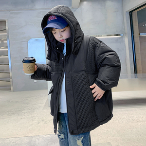 儿童装黑色男孩潮牌羽绒服2023新款男童加厚冬装中大童白鸭绒外套