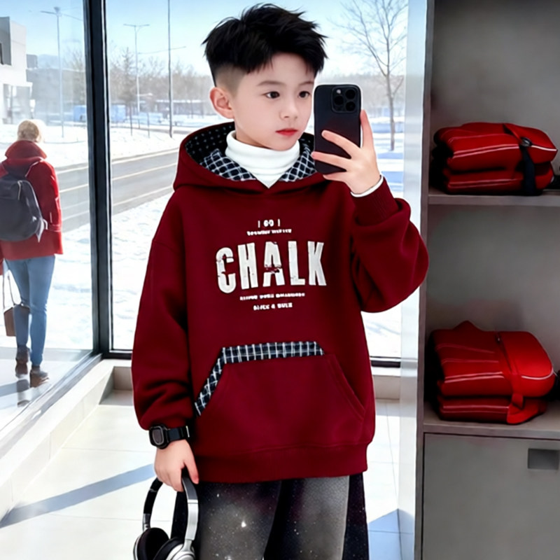 男童红色卫衣春秋款2026新款儿童春季上衣中大童男孩连帽春装痞帅