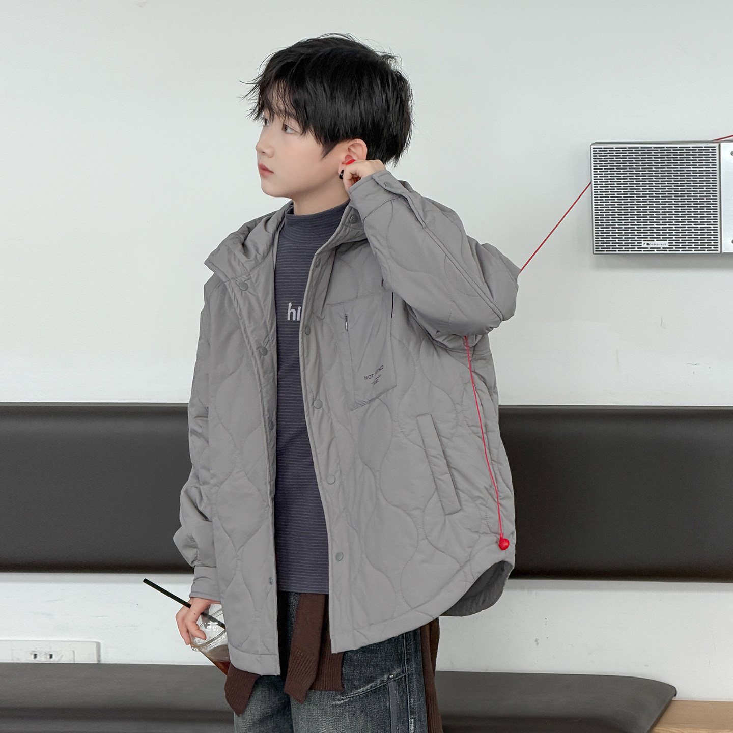 男童薄款秋冬季扣子棉服保暖宽松