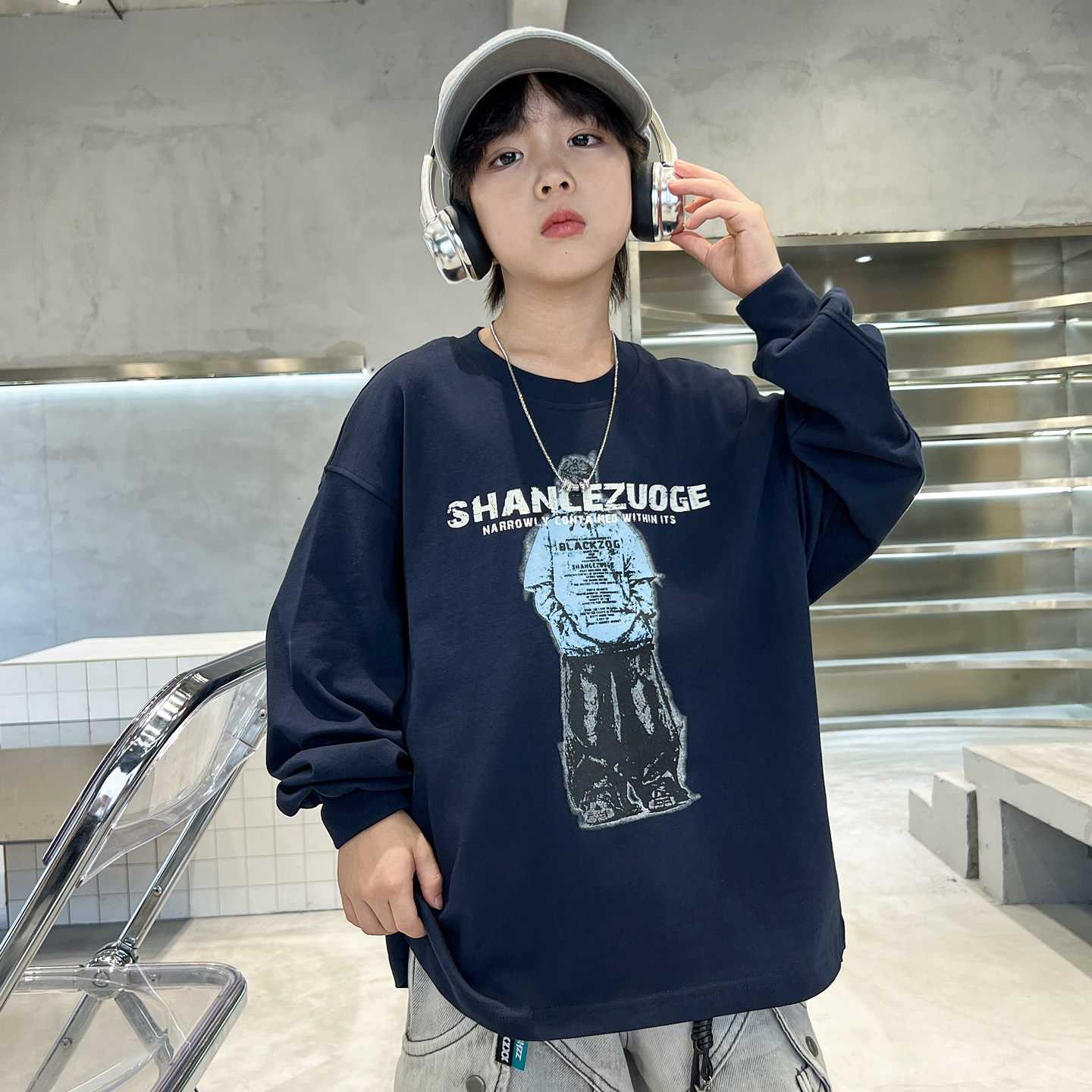 男童圆领卫衣春秋款2026新款洋气儿童春季打底衫中大童春装上衣帅