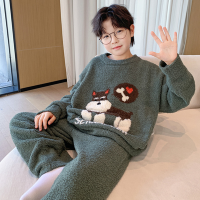 半边绒简约棉秋冬季卡通小狗睡衣