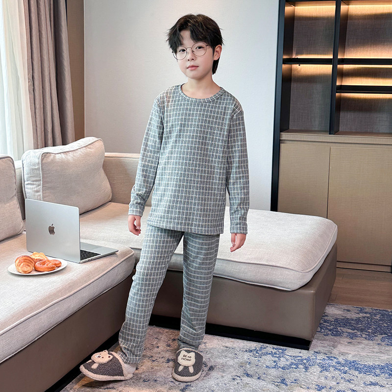 德绒简约纯棉秋季格子家居服保暖