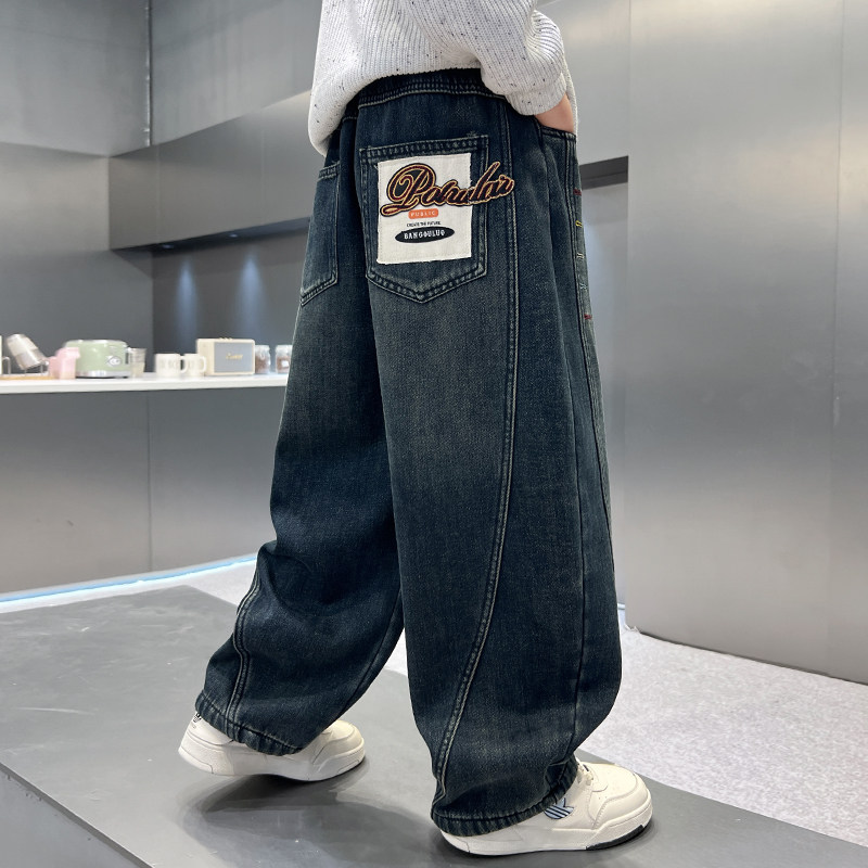 长裤牛仔布牛仔裤加绒加厚男孩潮