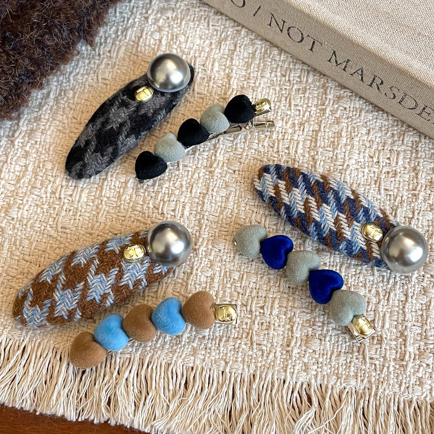 复古格纹爱心发夹女装饰