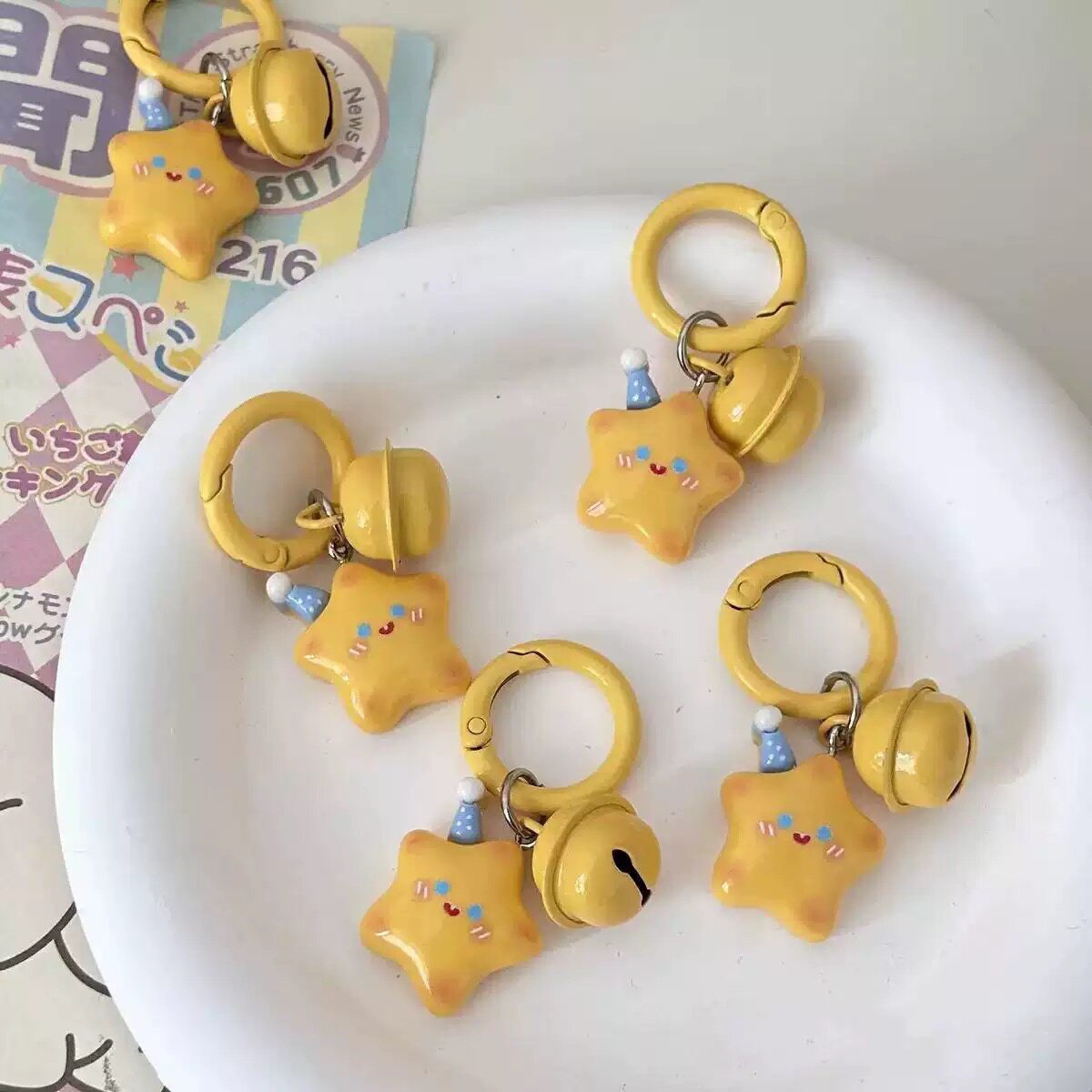 圆扣可爱帽子星星铃铛钥匙扣ins少女心情侣闺蜜包包挂