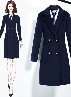 冬季新款职业女装修身淑女气质外套加棉加厚保暖羊毛呢大衣工作服