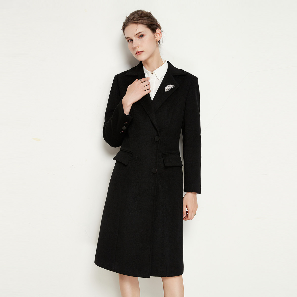 冬季新款职业装修身时尚保暖加棉加厚西装领毛呢大衣酒店前台制服