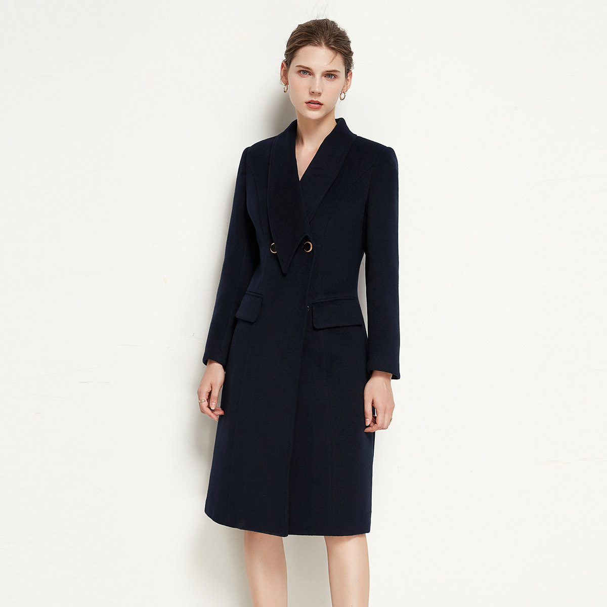 冬季新款职业装修身设计感加厚毛呢大衣酒店前台时尚保暖外套制服