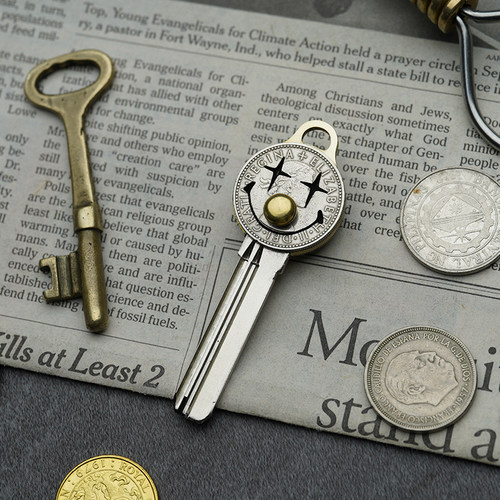 【Luckey手作】万嘉保德安创意纯铜复古防盗门钥匙胚