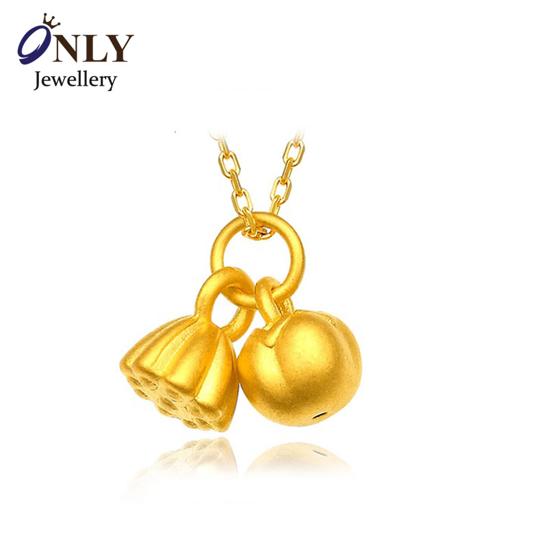黄金吊坠女款3d硬足金24k金au999好事莲花莲蓬金柿子情侣刻字定制